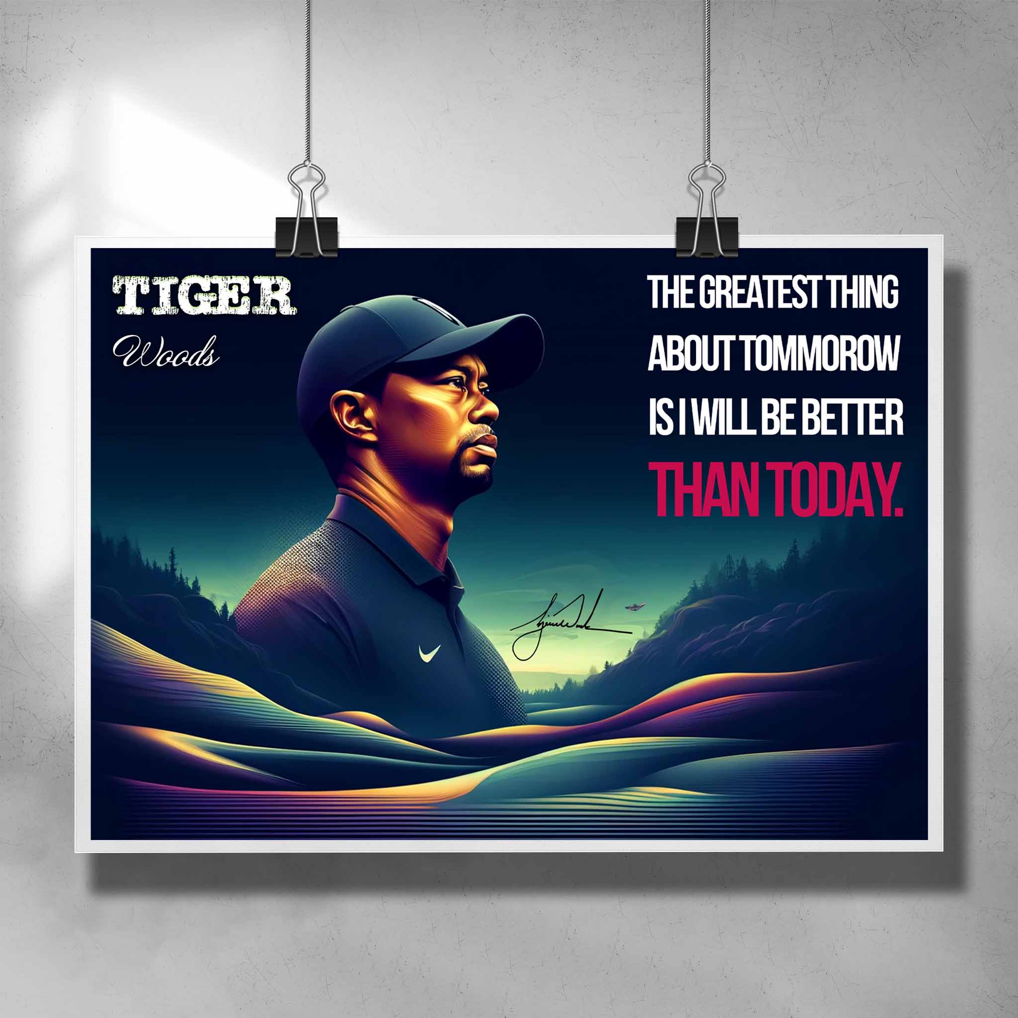 Golf poster by Sports Cave, featuring the golf icon Tiger Woods.