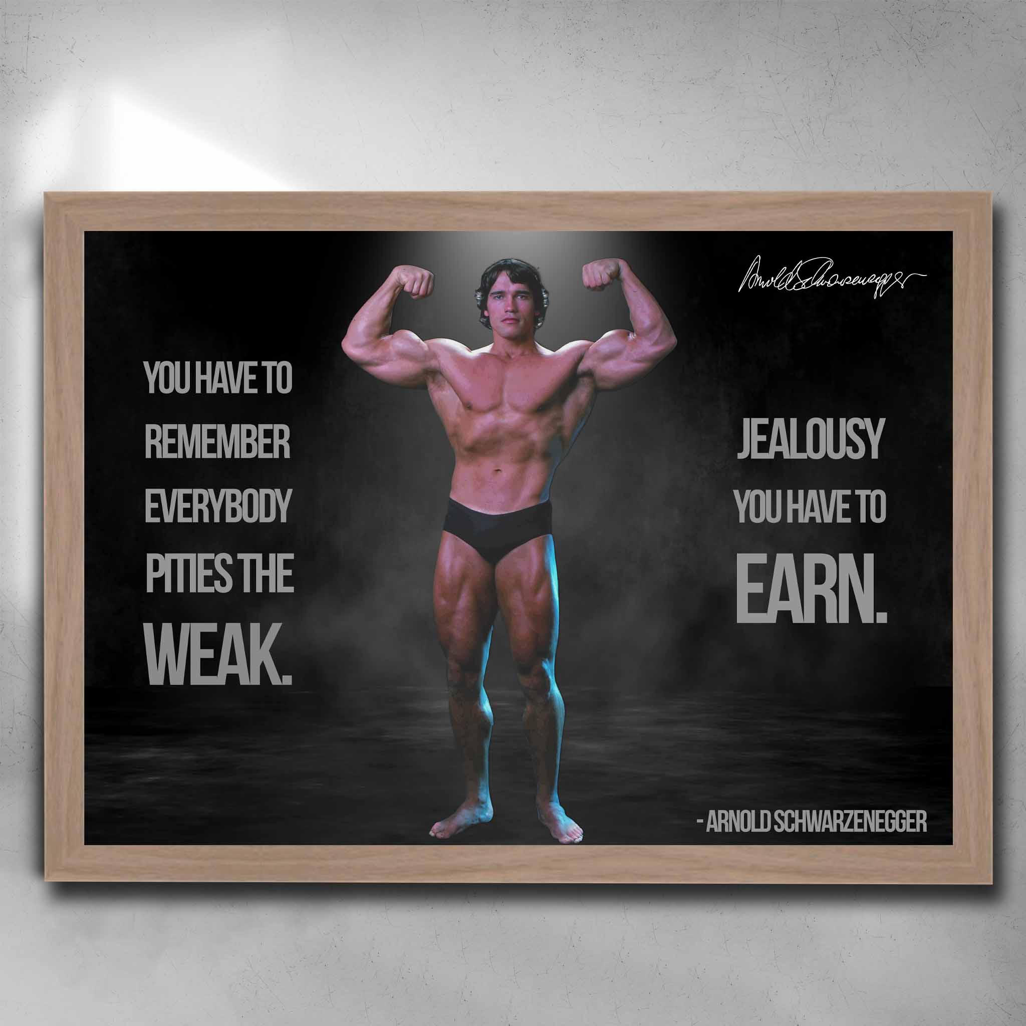 Arnold Schwarzenegger motivational oak framed poster - gym decor, fitness inspiration, man cave wall artk